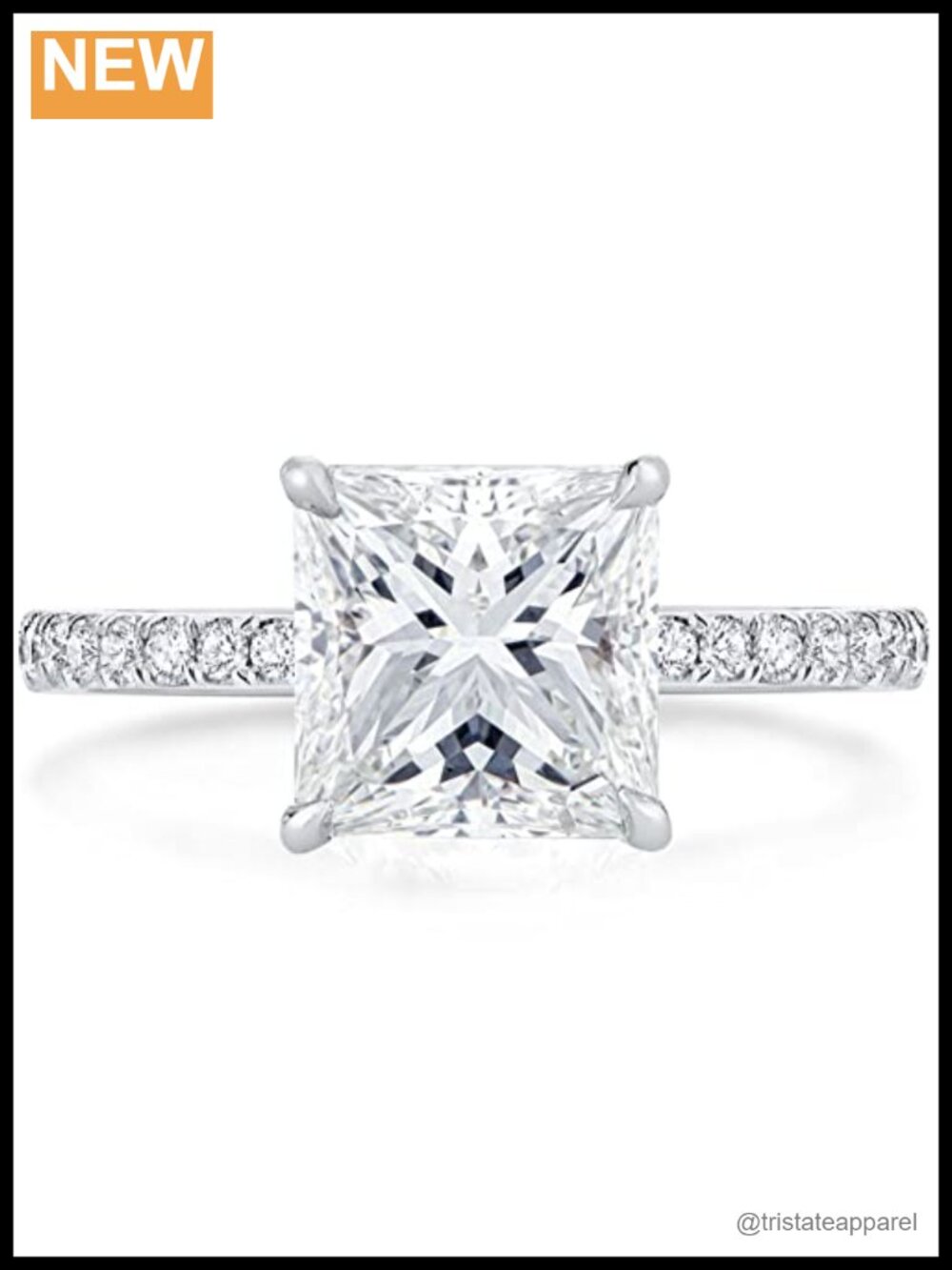 925 Sterling Silver Princess Cut CZ Engagement Ring Platinum Plated Size 7.5